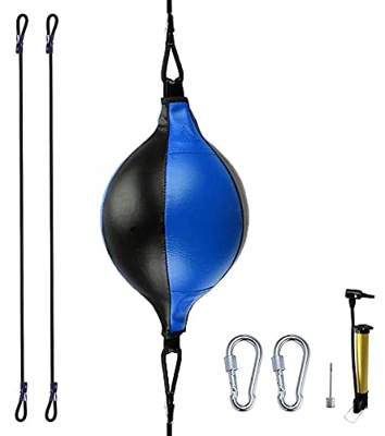 HUINING Balón de boxeo universal suspendido de cuero de doble extremo para artes marciales mixtas Muay Thai Techo Entrenamiento Sandbag (Negro)