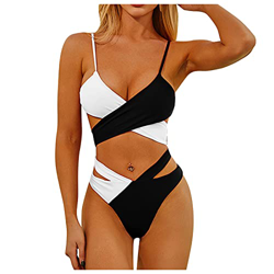 Bikinis de Costura de Color para Mujer, Traje de Baño con Doble Frontal Cruzada Delantera Sexy Bañador de Bikini Halter Push Up Nuevo Ropa con Incisió precio