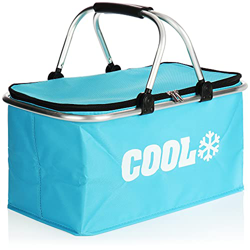 com-four® Bolsa Nevera - Caja Nevera térmica Plegable - Cesta Nevera Ligera para Camping, Exterior, Compras - Práctica Cesta de Picnic (01 Pieza - Azu precio