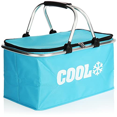 com-four® Bolsa Nevera - Caja Nevera térmica Plegable - Cesta Nevera Ligera para Camping, Exterior, Compras - Práctica Cesta de Picnic (01 Pieza - Azu