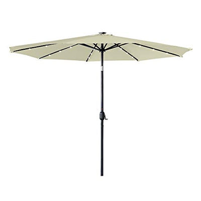 LARS360 Sombrilla con luz LED solar para jardín de poliéster, diámetro de 300 cm, beige, sombrilla para terraza, resistente al agua, sombrilla ajustab