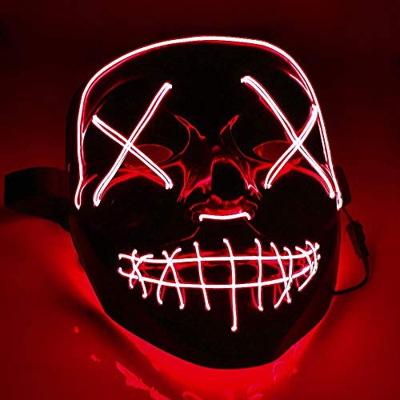 TK Gruppe Timo Klingler Máscara de terror LED roja - como de Purge con 3 efectos de luz, controlable, para Halloween como disfraz para hombres y mujer