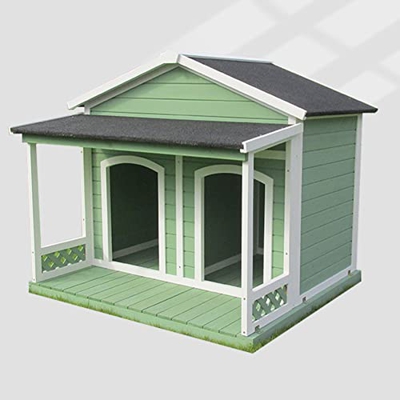 DHYBDZ Casa para Perros de Madera con Aislamiento de Doble Espacio para 2 Perros, Refugio Grande Impermeable para Mascotas con balcón, caseta de Tronc