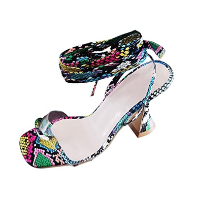 RTPR Sandalias de mujer con tiras para mujer, sandalias de verano con diseño de serpiente y correa de dedo del pie con tacón alto, sandalias de tacón 