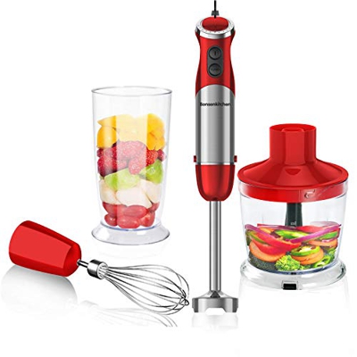 Bonsenkitchen 3 en 1 Batidora de Mano Inmersión 800 W Batidora Multifuncional con Cuchillas de Acero Inoxidable 304 Vaso de Mezcla de 600 ml Picadora 