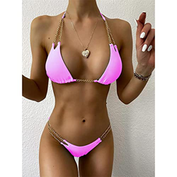 12 Colores Sexy Halter Bikini Traje De Baño Femenino Traje De Baño De Mujer Conjunto De Bikini De Dos Piezas Cadena De Metal Bañista Traje De Baño Swi precio