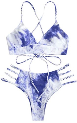 Bikinis para Mujer de Dos Piezas Bañador de Estampar con Tirantes Cruzados Brasileño Sexy Tanga