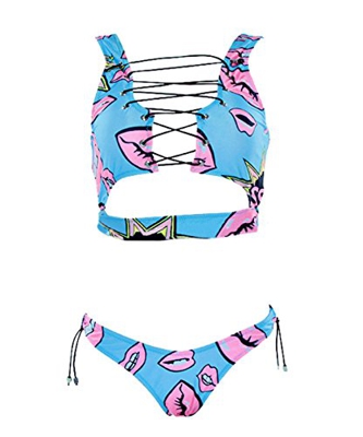 DELEY Mujeres Dos Piezas Halter Acolchado Traje De Baño Alta Corte De Tanga Bikini Estilo Africano Swimsuit Playa Los Labios Tamaño M