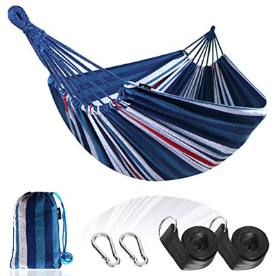 Anyoo Hamaca de Algodón para Jardín al Aire Libre Cama Portátil de Lona con Cuerdas para Acampar Capacidad de 200 Kg Peso Ligera con Bolsa para Jardín