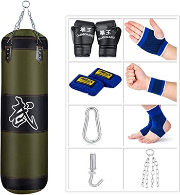 Sfeexun - Sacos de Boxeo para Colgar, Equipo de Boxeo para Gimnasio en Casa con Guantes, Cadena, Gancho de Techo para Entrenamiento Pesado para Adoles