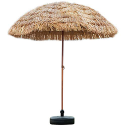 Sombrilla redonda para patio al aire libre de 2,4 m / 8 pies, sombrillas hawaianas de palapa Hula con base, sombrilla de jardín, cubierta de piscina i características