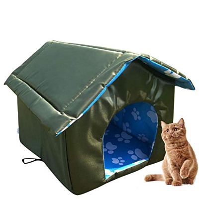 Caseta impermeable para gatos y perros para exteriores, casa exterior impermeable para gatos, cabana de gato exterior de invierno para animales de com