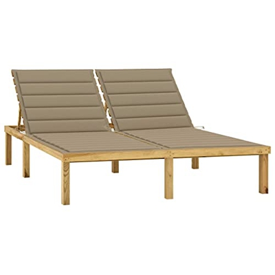 vidaXL Tumbona Doble y Cojines Beige Madera Pino impregnada