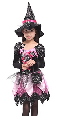 Cloudkids Disfraz de Bruja para Niñas Infantil con Sombrero de Bruja Hechicera- Niña - Disfraz - Carnaval - Halloween - Cosplay - Accesorios - Talla L