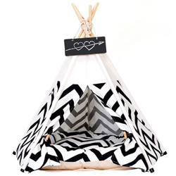 Tienda de campaña para mascotas para perros, cachorro, gato, cama de lona blanca, para perro, linda casa, tipi con cojín de 24 pulgadas, interior y ex precio