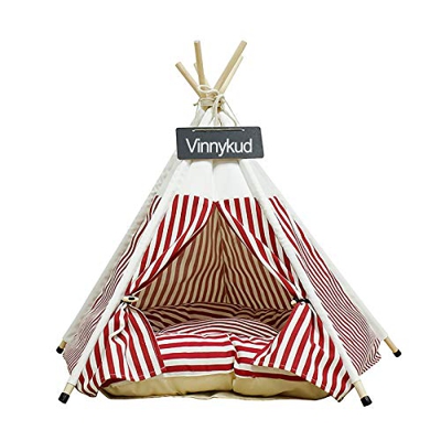 Vinnykud Tienda para Mascotas con Cama,Casa de Lona para Perros y Gatos Casas con Cojín Extraíble y Lavable para Mascotas con Cojín de