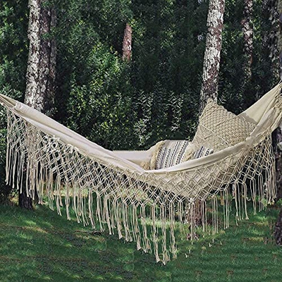 KTDT Hamaca Columpio al Aire Libre, Cama Colgante portátil, Lona Blanca, Borla, Encaje, Silla Colgante Perezosa, Viaje, Playa, Acampada al Aire Libre,