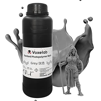 Resina de impresora 3D Voxelab, resina 3D de curado UV de 405nm con alta precisión y curado rápido y superficie lisa para impresión LCD 3D (500g, gris