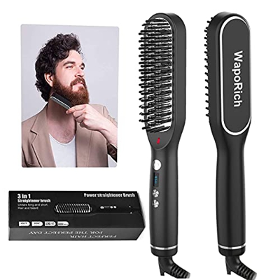 Brush Hair Straightening Brush, 30s Fast Heating Anti-Scald Beard Straightening Comb, 3 en 1 Electric Ceramic Hair Brush for Women and Men, 5-temp Adj