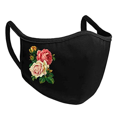 N / B Negro Las_Mascarillas Adultos Algodón Estampado Floral Respirable Adecuado l_avables y Reutilizables No Se Empaña Fácilmente, Se Adapta A La Car
