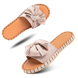 Sandalias Mujer Verano Planas Chanclas Alpargatas Esparto Zapato Punta Abierta Bajo Playa Piscina Casuales Comodas Beige Talla 36 EU precio
