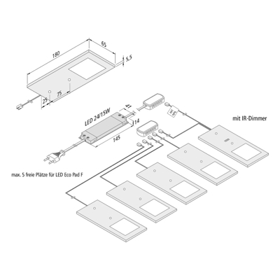 LED bajo mueble Eco-Pad F set x 5 3.000K aluminio
