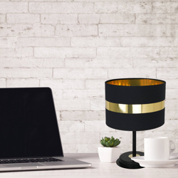 Lámpara de mesa Palmira, pantalla textil negro/oro en oferta