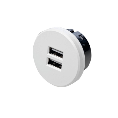 Toma USB doble, redonda, blanca