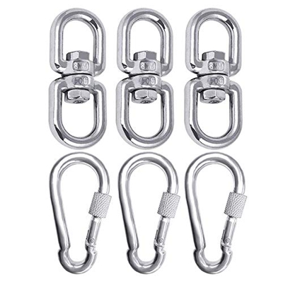 Fltaheroo 6Pc M8 304 acero giratorio doble extremo gancho de ojo giratorio M8 mosquetón colgante hamaca colgante dispositivo giratorio