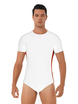 YOOJIA Hombres Bañador de Una Pieza con Pantalones Cortos Mono de Natación para Playa Piscina Moda Traje de Baño Mono Deportivo Blanco B L