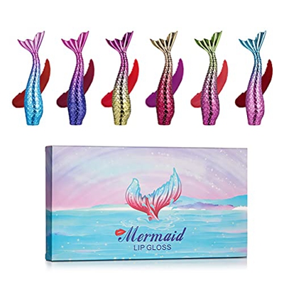 Brillo de labios mate,lápiz labial,glaseado de labios,brillo de labios mate de 6 colores Lápiz labial de sirena Taza antiadherente Maquillaje de esmal