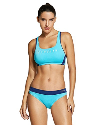 SYROKAN Mujer Bikini Traje de Baño Dos Piezas Deportivo Top Racerback Acolchado Turquesa XS