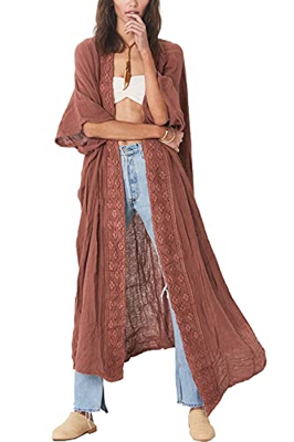 L-Peach Vestido Largo de Playa Pareo Kimono Maxi Kaftan Bikini Cover Up para Mujer