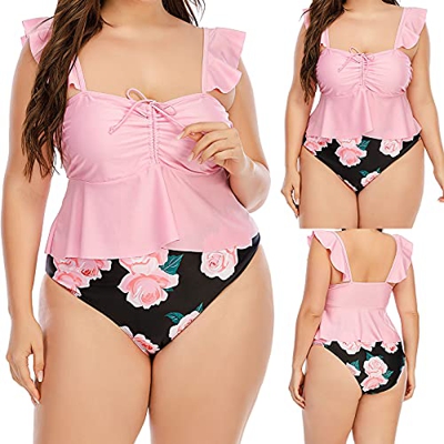 Conjunto de Bikinis Mujer Nuevo 2021 Talla grande Trajes de Baño dos piezas Volante Playa Flores Impresión Sexy Push up Bikini spa Cintura alta Tankin