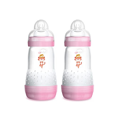 MAM Biberón Easy Start Anti-Colic A138, Patentado con Tetina de Silicona Skinsofttm Ultra Suave, Bebés a Partir de 2 Meses, Rosa, 2 Unidades, Autoeste