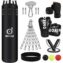 Odoland Saco de Boxeo Sin Relleno 120CM con Guantes de Boxeo, Boxing Reflex Ball, Vendas Boxeo, Cuerda para Saltar y Cadena, Saco Boxeo Adulto para En precio