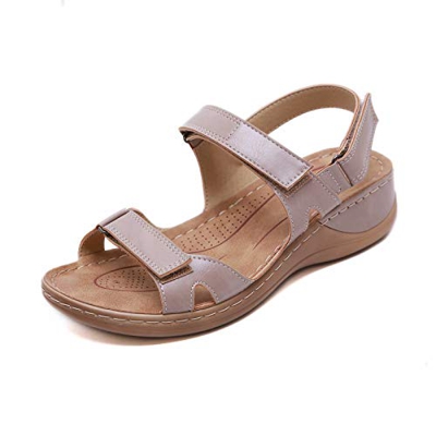 Sandalias Mujer Verano 2021 Plataforma Cuña Elegantes Comodas Casual Zapatos de Playa con Punta Abierta Beige 38