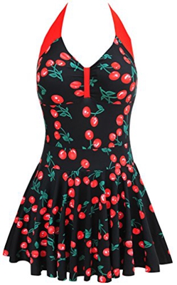 EUDOLAH Traje de Baño Entero Linda Mujer Tankini Vintage con CabestroA-Cereza-K,XXL