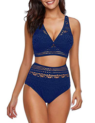 Bikini De Crochet De Dos Piezas De Talle Alto para Mujer con Bikini con Cuello En V Único con Un Conjunto De Bikini De Playa De Color Liso Conjunto De características