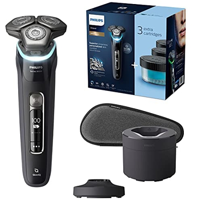 Philips S9986/63 Afeitadora Wet & Dry serie 9000 con tecnología Skin IQ, con sensor protector de presión, cuchillas Steel Precisión dobles y cabezales