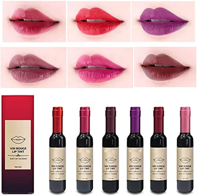 6 Colors/Set Wine Lipstick Matte Long Lasting Waterproof Lip Tint Set, Lady Long Lasting Make Up Gloss Matte Lip Tint Wine Bottle Cover, Waterproof Va