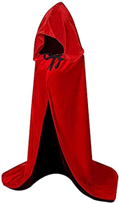 HBselect Capa con Capucha de Halloween, Larga Capa de Terciopelo para Adultos Niños, Disfraces de Halloween para Fiesta Cosplay Carnaval(Negro + Rojo,