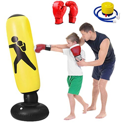 Saco De Boxeo Niños,Juego De 3 Piezas De Sacos De Arena De Boxeo Para Niños De 160 Cm, Sacos De Arena, Guantes De Boxeo, Bombas De Aire, Ejercicio Par