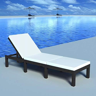 Tumbona con cojín, tumbona de jardín de polietileno (PE) resistente a los agentes atmosféricos e impermeable, con respaldo ajustable, 195 x 60 x 22 cm
