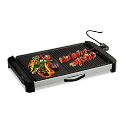 Relaxdays Plancha Cocina, Lisa y con Rayas, Grill Eléctrico 1800 W, Parrilla para Asar, Aluminio, 45 x 30 cm, Negro características
