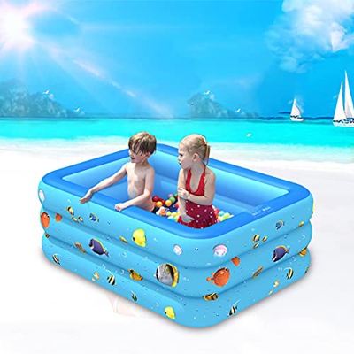 Lrxinki Piscinas inflables, 3 capas de piscinas inflables para niños, piscina rectangular de bañera para exteriores, jardín, patio trasero, fiesta de 