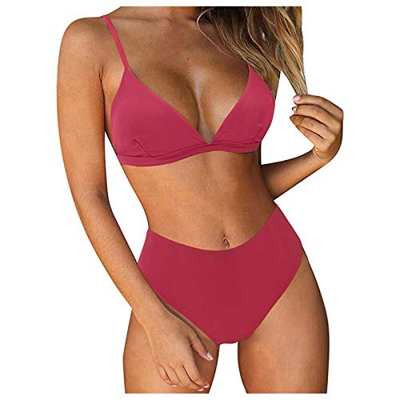 Tendencia de la Moda de Las señoras Clásico Impresión en Color sólido Traje de baño Bikini Dividido Bañador de Dos Piezas Mujer (K,XL)