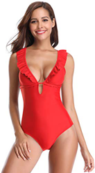 SHEKINI Traje de Baño Mujer Una Pieza Bikini Rizado Atractivo de Mujeres de Baño Push Up Sujetador Acolchado Traje de Una Pieza Mujer (S,Rojo) características