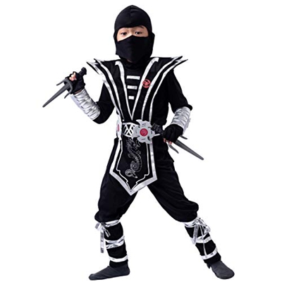 Spooktacular Creations Disfraz de Ninja Plateado Traje de Vestir de Kung fu Cosplay para Niño (M)
