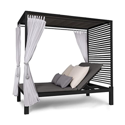 blumfeldt Eremitage Doble Lux - Tumbona Doble de jardín con toldo, Cortinas de poliéster, Respaldo Regulable, resiste Intemperie, para 2 Personas, Mar en oferta